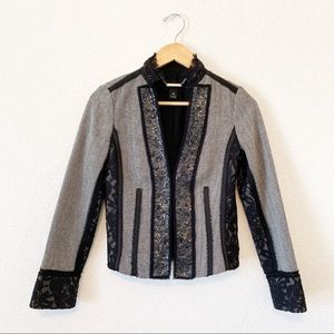 WHBM Wool, Lace and Sequin Black and White Blazer